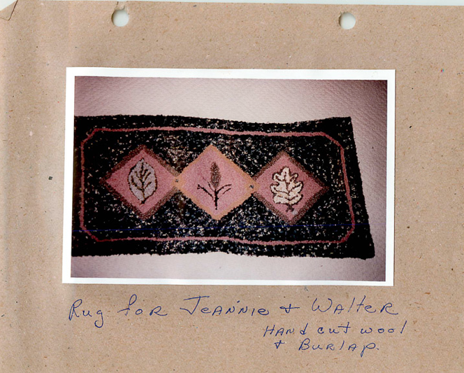 Photograph of early wool hooked rug for Walter and Jennie 